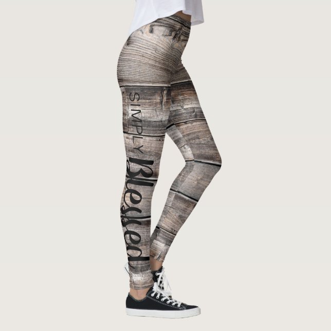 rustikaler Chic Einfach BLESSED-Skript auf Barnwoo Leggings (Rechts)