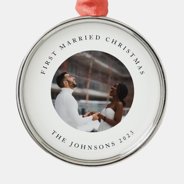 Rustikaler Chic Erste Verheiratete Weihnachten mit Ornament Aus Metall (Vorne)