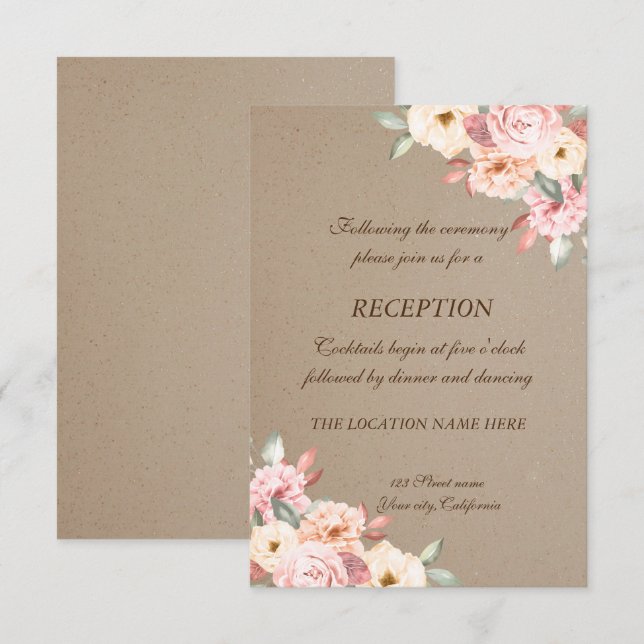 Rustikaler Chic Floral Hochzeitsempfang Einladung (Vorne/Hinten)