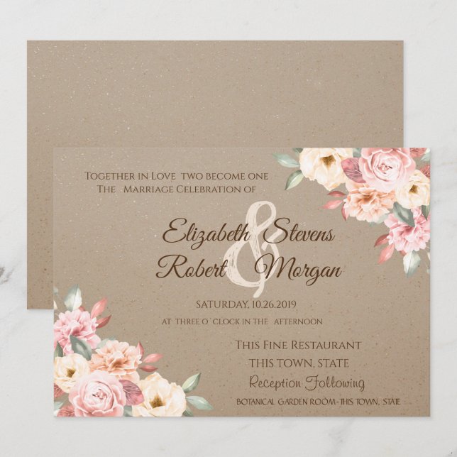Rustikaler Chic Floral Wedding Floral Einladung (Vorne/Hinten)