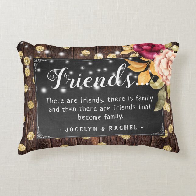 Rustikaler Chic "Friends" Zitat Personalisiert Dekokissen (Vorderseite)