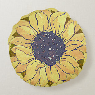 Rustikaler Chic Gelb Gelbblüte Aquarellblüte Rundes Kissen