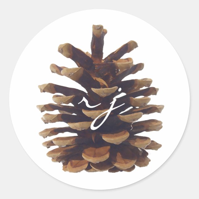 Rustikaler Chic Pine Cone Hochzeitsticker Runder Aufkleber (Vorderseite)