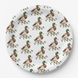 Rustikaler Chic Watercolor Mallard Duck Pappteller