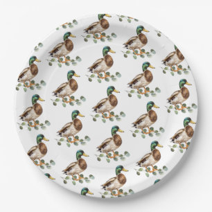 Rustikaler Chic Watercolor Mallard Duck Pappteller