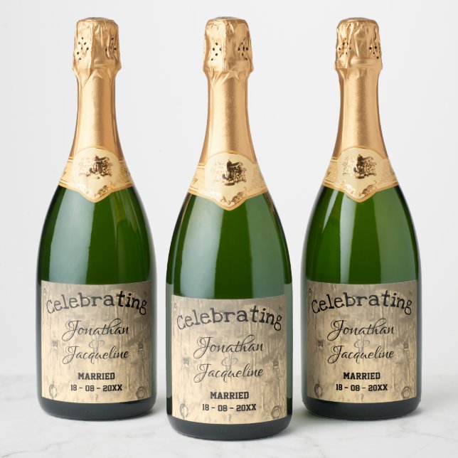 Rustikaler Chic Wedding Personalisiert Sparkling W (Flaschen)