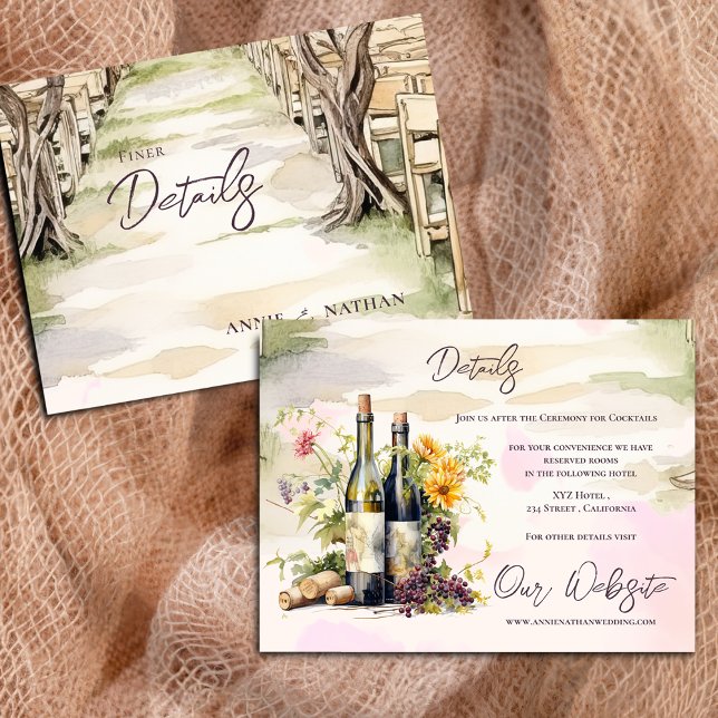 Rustikaler Chic Weinberg Details Hochzeiten Postkarte (Rustic Chic Grapevine Vineyard Wedding Details Enclosure Postcard)