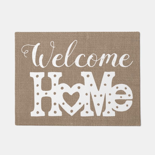 Rustikaler Chic "Welcome Zuhause" Burlap-Effekt Fußmatte (Vorderseite)