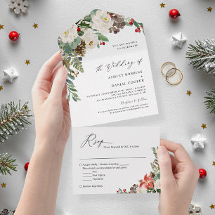 Rustikaler Chic Winter Pine Berries Hochzeit All In One Einladung