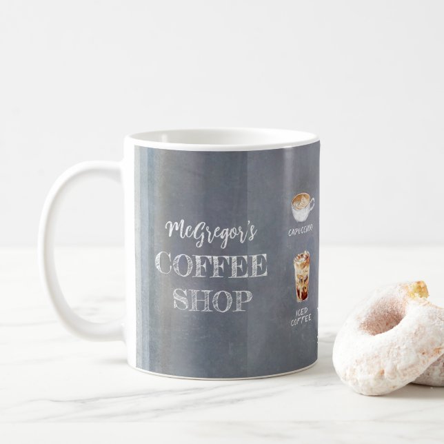 Rustikaler Coffee Shop Familie oder Business Blue Kaffeetasse (Mit Donut)