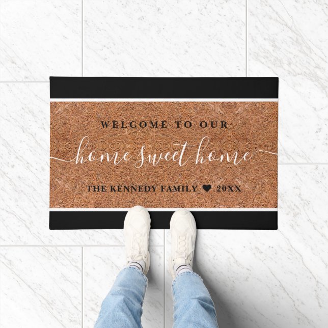 Rustikaler Coir Familienname Zuhause Sweet Zuhause Fußmatte (Indoor)