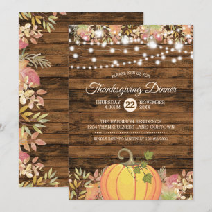 Rustikaler Country String Lights Pumpkin Erntedank Einladung