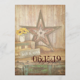 Rustikaler Country Western Star Wood Wedding lädt Einladung