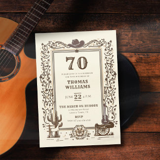 Rustikaler Cowboy Country Western Rahmen 70. Gebur Einladung