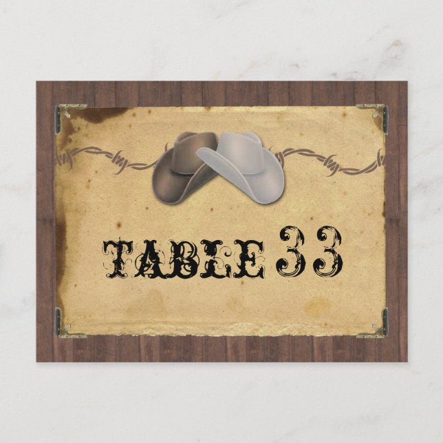 Rustikaler Cowboy Hats Barbarei Tischnummer (Vorderseite)
