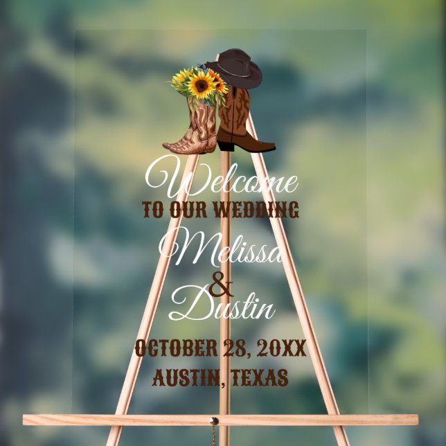 Rustikaler Cowboy Sonnenblumen Western Hochzeit Be Acrylschild (Neutral)