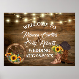 Rustikaler Cowboy Sonnenblumen Western Hochzeit Be Poster