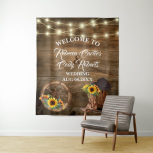 Rustikaler Cowboy-Sonnenblumen-Western Hochzeitsvo Wandteppich