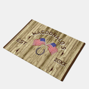 Rustikaler Cowboy unter amerikanischer Flagge Fußmatte