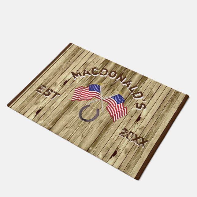 Rustikaler Cowboy unter amerikanischer Flagge Fußmatte (Schrägansicht)