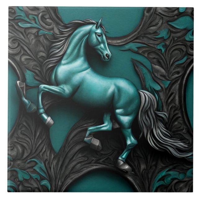Rustikaler Cowboy Western Country Black Aquamarin  Fliese (Vorderseite)