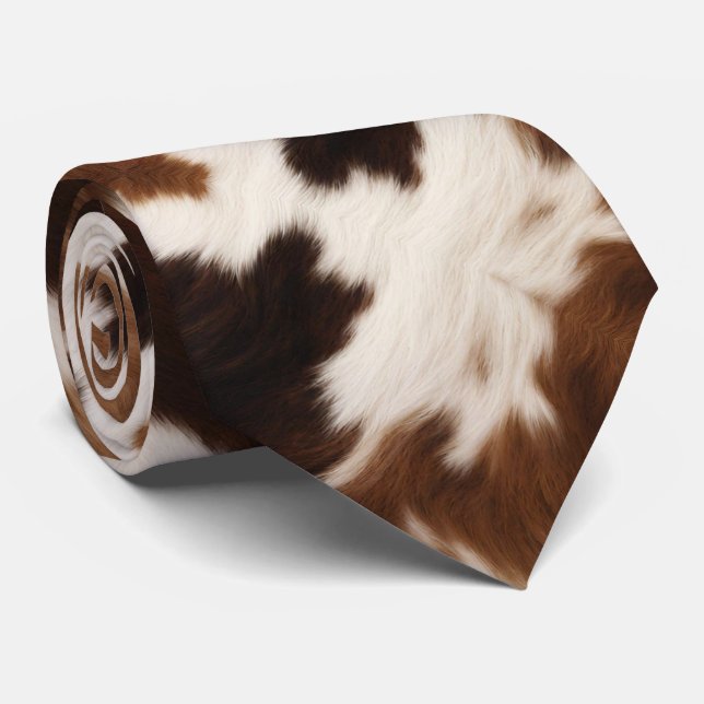Rustikaler Cowboy Western Land Beige Brown Cowhide Krawatte (Gerollt)