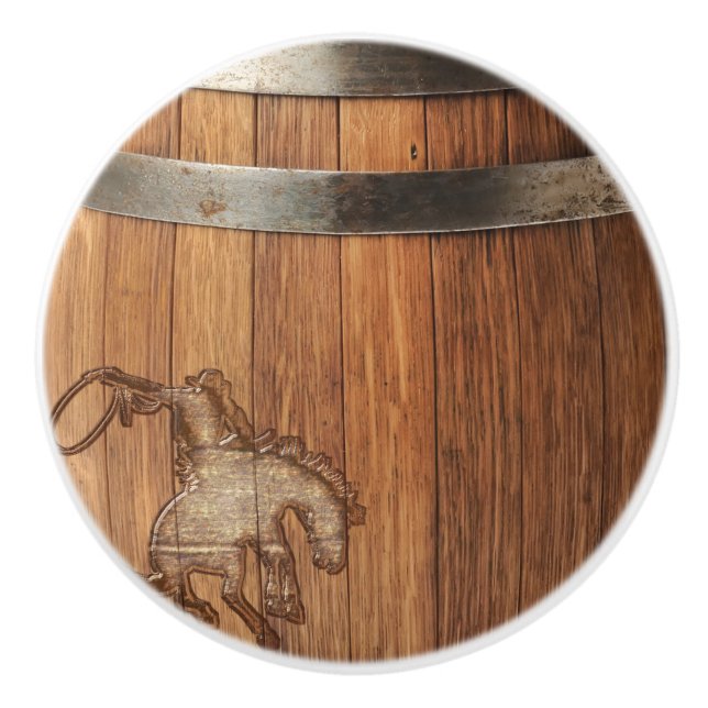 Rustikaler Cowboy-Western Rodeo Hölzerhornholz Keramikknauf (Vorderseite)
