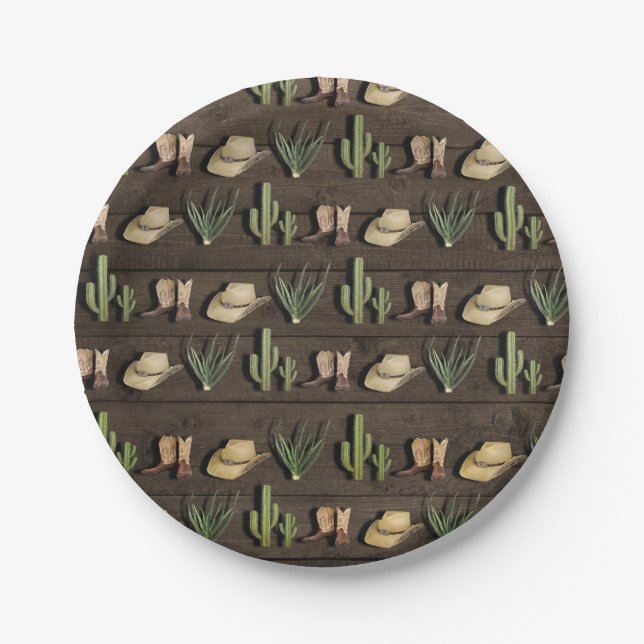 Rustikaler Cowboy Western Rodeo Wooden Geburtstags Pappteller (Vorderseite)