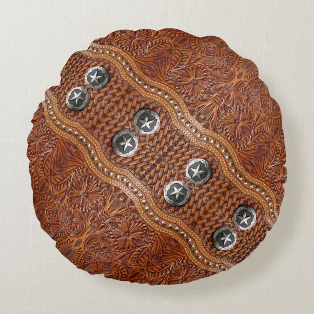 Rustikaler Cowboy-Western Südwest Bauernhof Rundes Kissen (Vorderseite)
