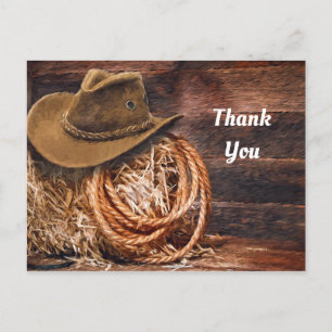 Rustikaler Cowboyhut-Seil-Heu-Foto-Danke Postkarte