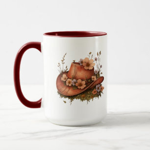 Rustikaler Cowgirl-Hut Wildblumen Western Art. Tasse