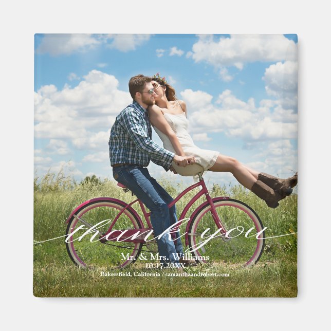 Rustikaler Dank Foto Wedding Magnet (Vorne)