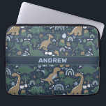 Rustikaler Dinosaurierwald Prähistorischer Persona Laptopschutzhülle<br><div class="desc">Rustikaler Dinosaurierwald Prähistorisches Personalisiertes Muster. Maskulinbraun,  grün,  blau Dinosaurier-Design mit Regenbogen,  Vulkanen und anderen prähistorischen Details.</div>