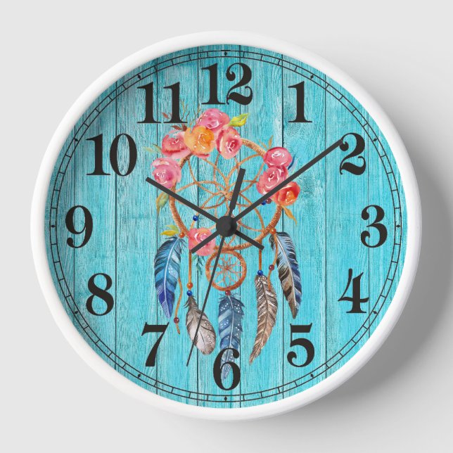 Rustikaler Dreamcatcher-Rundwall-Uhr Uhr (Vorderseite)