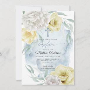 Rustikaler Dusty Blue Yellow Floral BAPTISM Einladung
