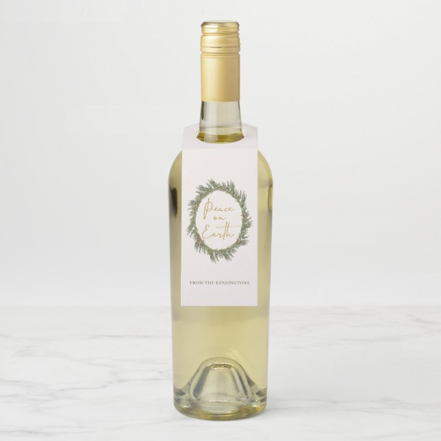 Rustikaler Eleganter Weihnachtskranz Weltfrieden Flaschenanhänger (Auf Flasche)