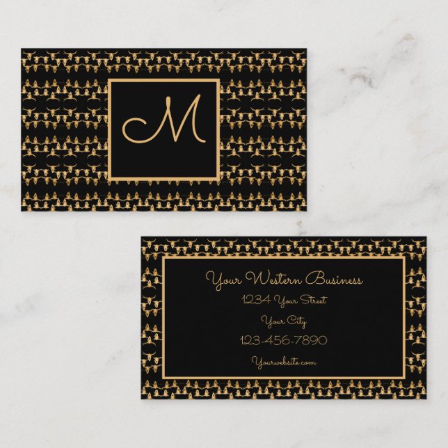 Rustikaler Eleganter Western Gold Black Bull Kuh S Visitenkarte (Vorne/Hinten)