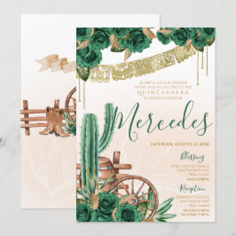Rustikaler Emerald Green Western Charro Quinceaner Einladung