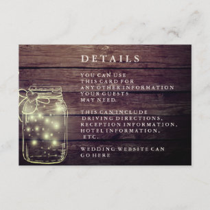 Rustikaler Empfang für Holzmason Jar Begleitkarte