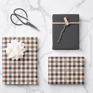 Rustikaler Erdtön Karo Kariert Geschenkpapier Set