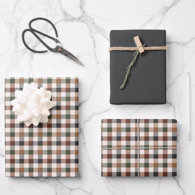 Rustikaler Erdtön Karo Kariert Geschenkpapier Set (Vorderseite)