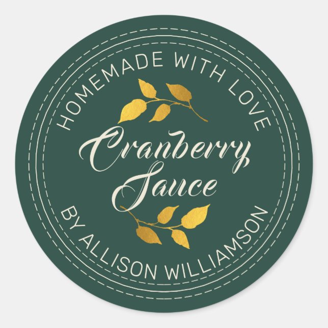 Rustikaler Erntedank Cranberry Sauce Green Runder Aufkleber (Vorderseite)