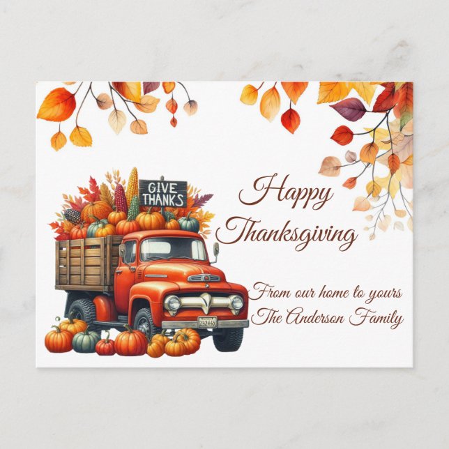 Rustikaler Erntedank Pumpkin Wasserfarben Herbst Postkarte (Vorderseite)