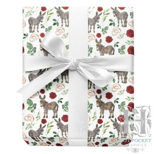 Rustikaler Esel Floral Rot Geschenkpapier