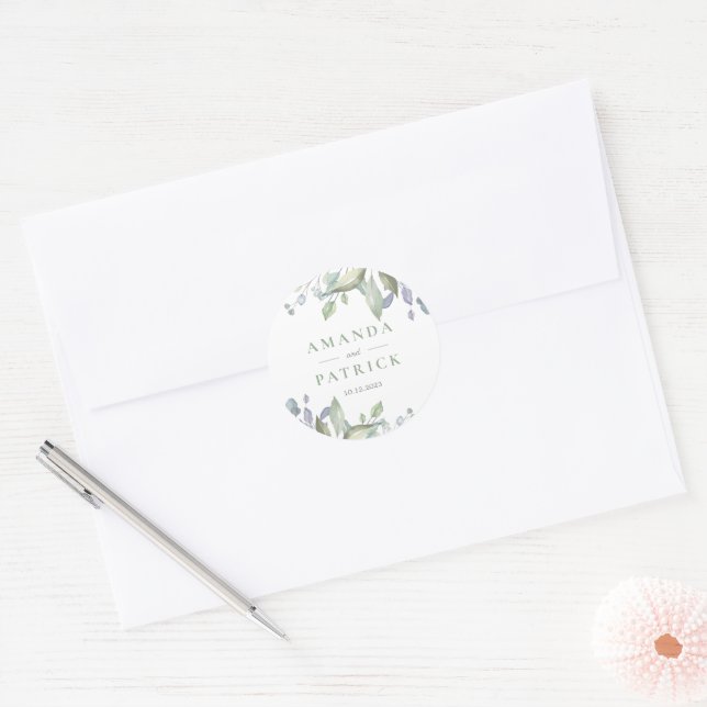 Rustikaler Eukalyptus Elegant Hochzeiten Umschlag  Runder Aufkleber (Umschlag)
