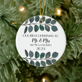 Rustikaler Eukalyptus Keepake Erste Weihnachten Keramik Ornament