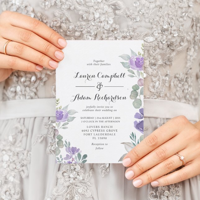Rustikaler Eukalyptus Lila Hochzeitstag Einladung (Von Creator hochgeladen)