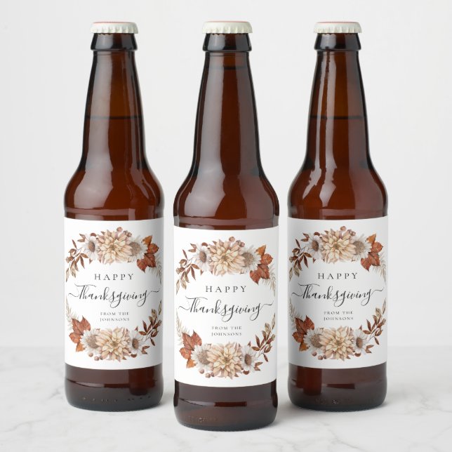 Rustikaler Fall Blütenglücklich Thanksgiving Bierflaschenetikett (Flaschen)