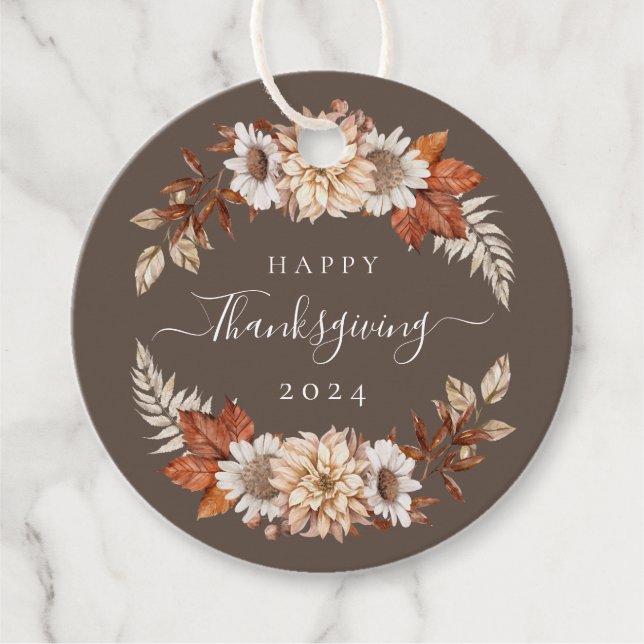 Rustikaler Fall Blütenglücklich Thanksgiving Geschenkanhänger (Vorderseite)