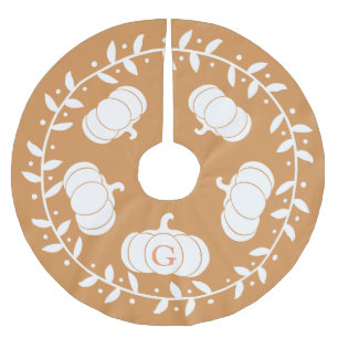 Rustikaler Fall Elegante weiße Pumpkins & Orange Polyester Weihnachtsbaumdecke